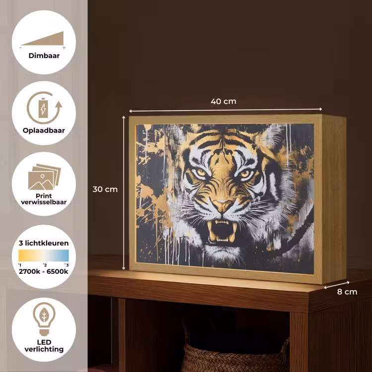 Lightbox - Wandlamp - Tijger - Verfspatten - Goud — 10