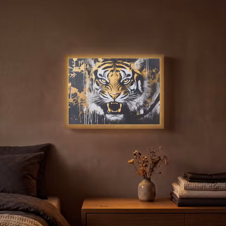 Lightbox - Wandlamp - Tijger - Verfspatten - Goud — 3