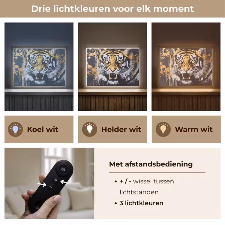 Lightbox - Wandlamp - Tijger - Verfspatten - Goud — 8