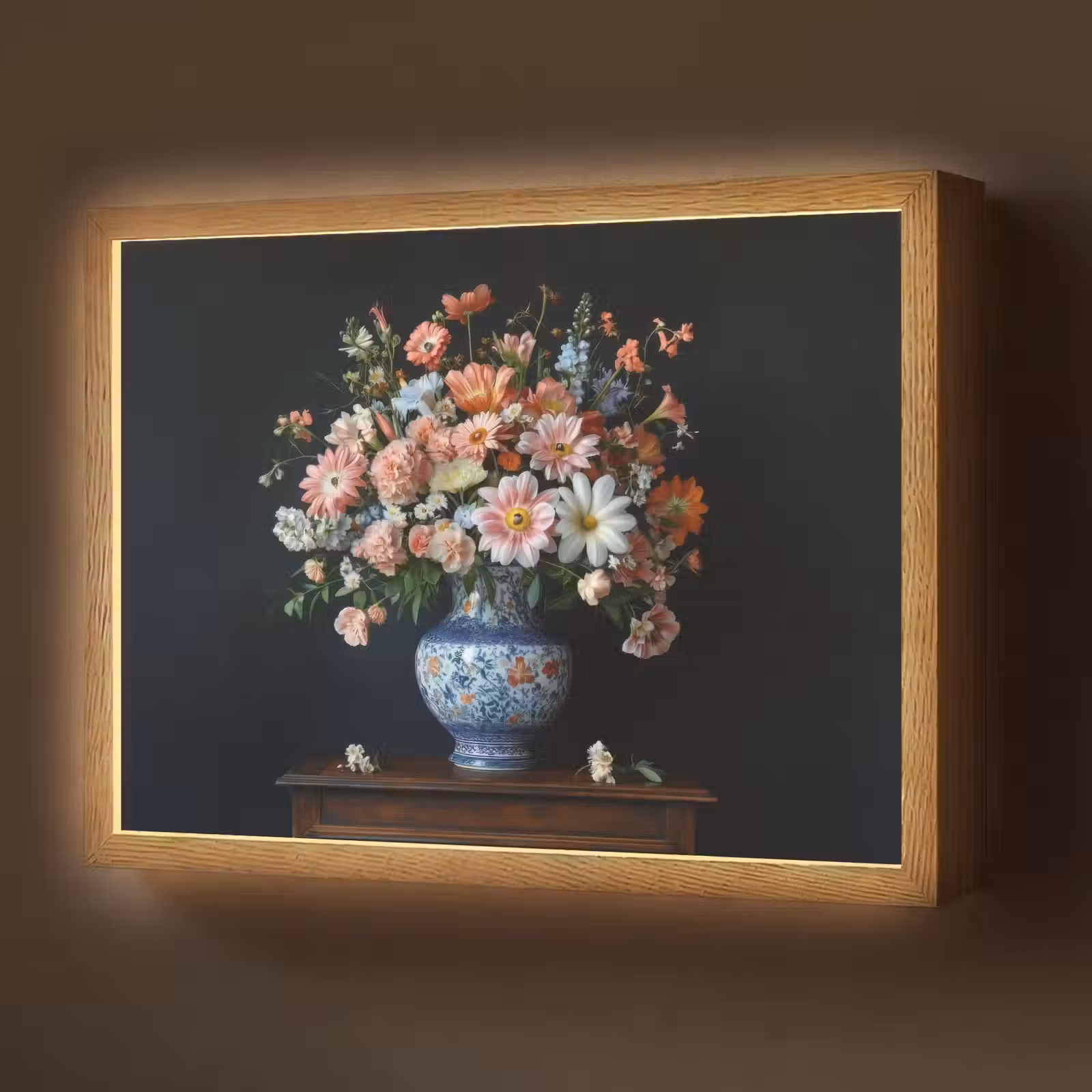 Lightbox - Wandlamp - Hout - Vaas - Kleuren - Bloemen — 1