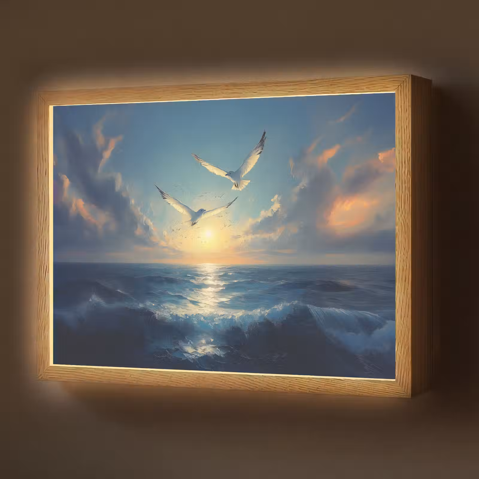 Lightbox - Wandlamp - Meeuwen - Zee - Wolken -Blauw — 1