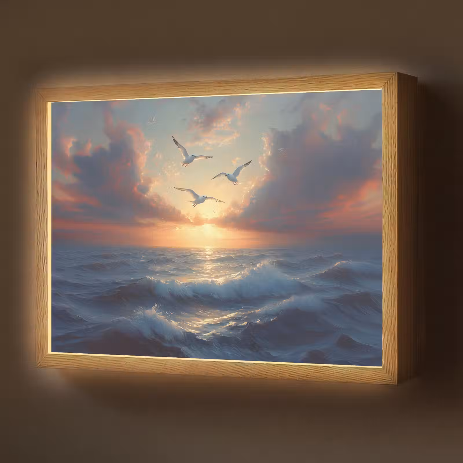 Lightbox - Wandlamp - Meeuwen - Zonsondergang - Zee - Wolken — 1