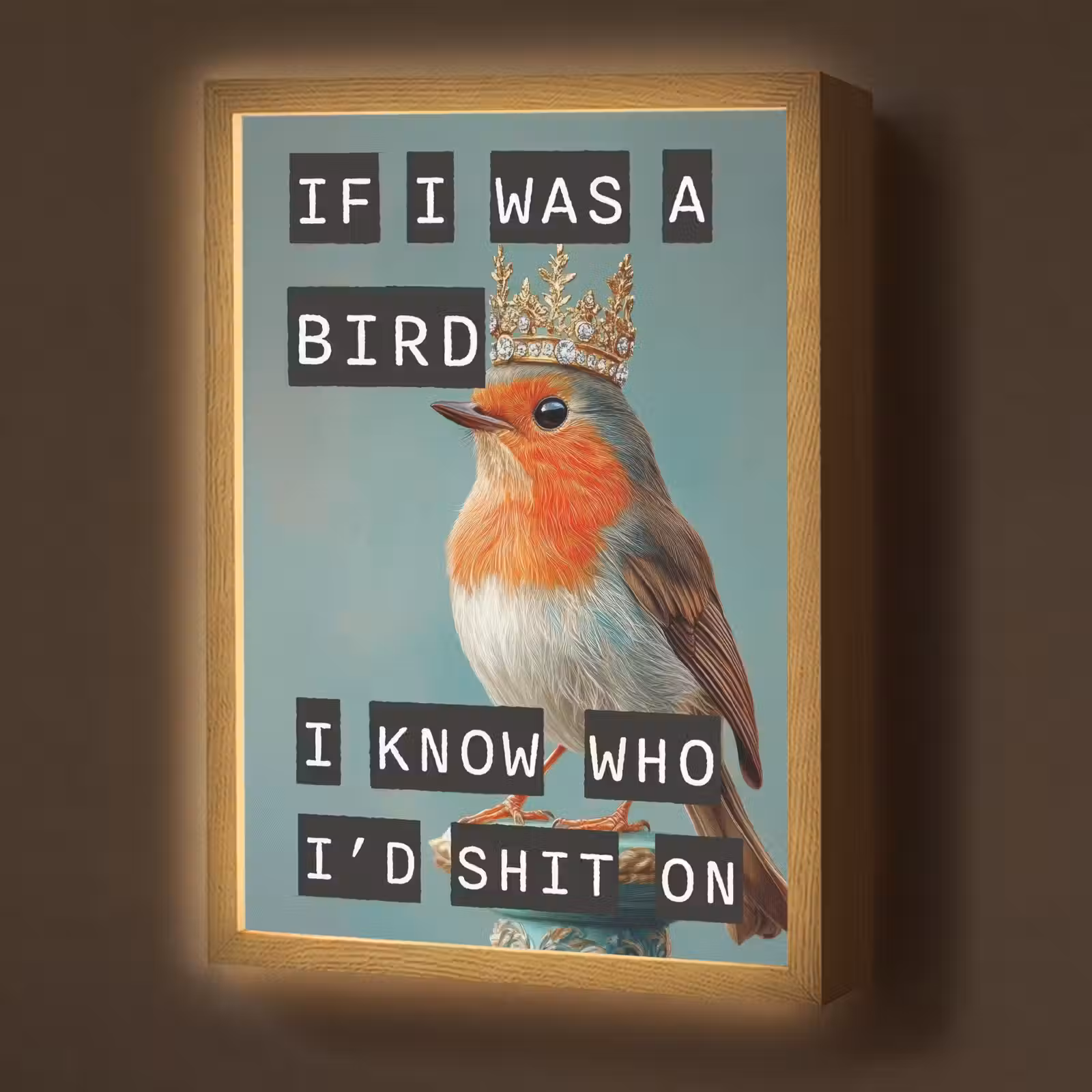 Lightbox - Wandlamp - Roodborstje - Vogel - Blauw - Decoratie — 1
