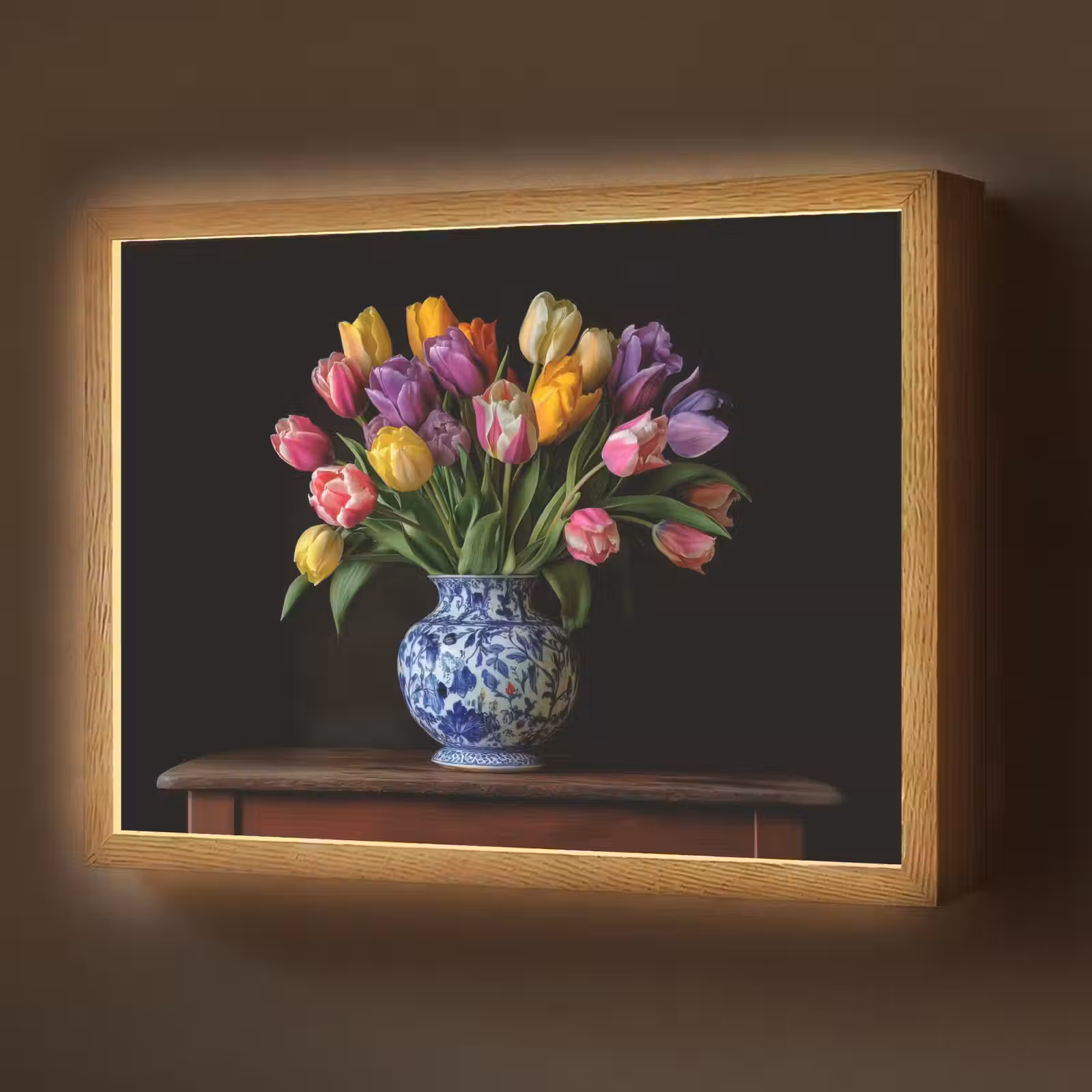 Lightbox - Wandlamp - Tulpen - Kleuren - Hout - Vaas — 1