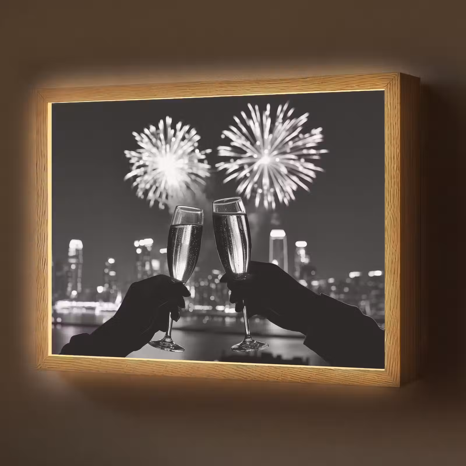 Lightbox - Wandlamp - Vuurwerk - Proosten - Skyline - Champagne — 1