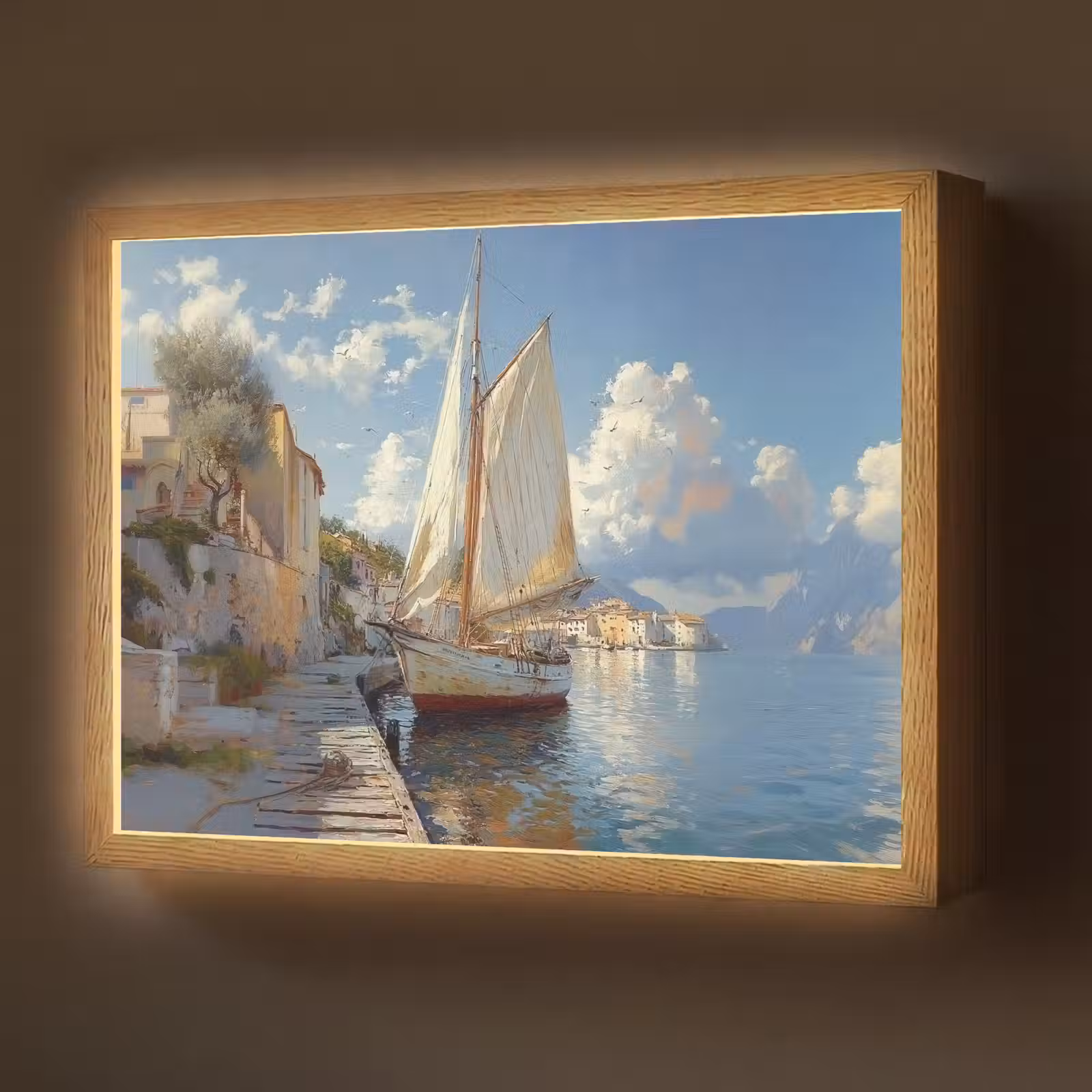 Lightbox - Wandlamp - Zeilschip - Huizen - Kade - Zee — 1