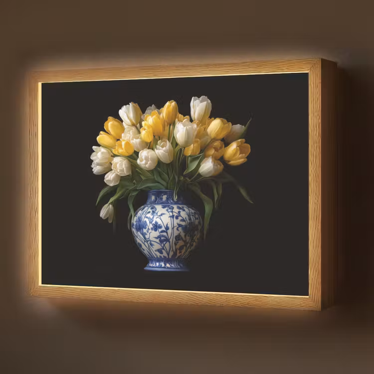 Lightbox - Wandlamp - Geel - Tulpen - Vaas - Bloemen — 1