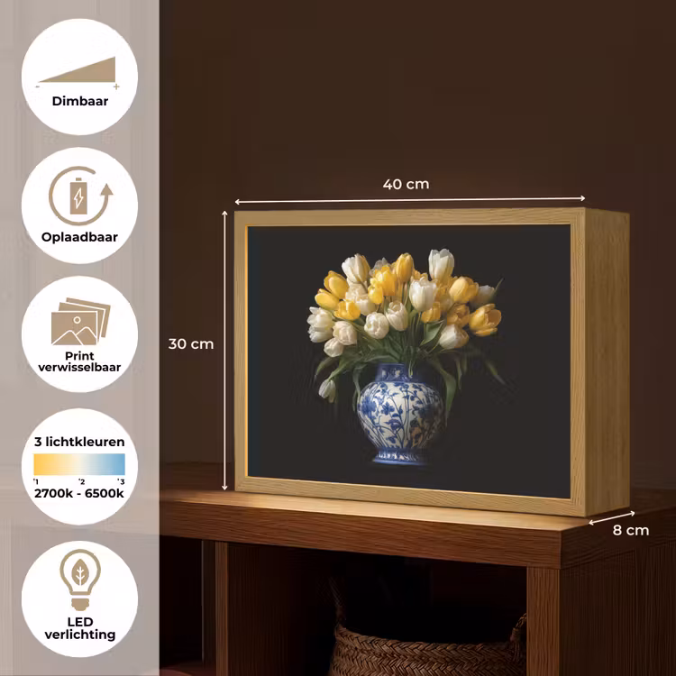 Lightbox - Wandlamp - Geel - Tulpen - Vaas - Bloemen — 10