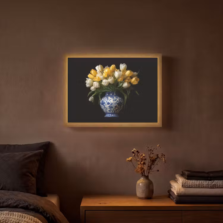 Lightbox - Wandlamp - Geel - Tulpen - Vaas - Bloemen — 3