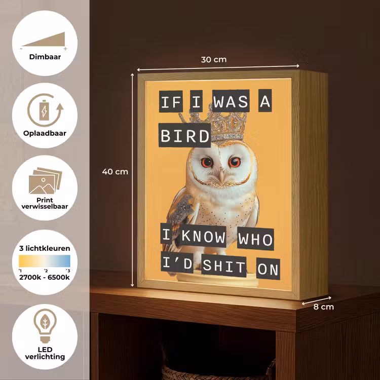 Lightbox - Wandlamp - Geel - Uil - Vogel - Decoratie — 9