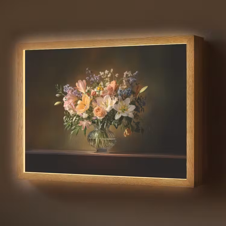 Lightbox - Wandlamp - Glazen - Bloemen - Boeket - Kleuren — 1