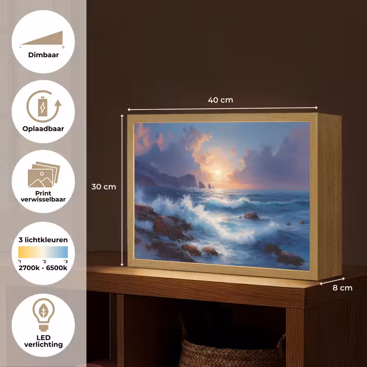 Lightbox - Wandlamp - Golven - Zee - Kleurrijk - Rotsen — 10