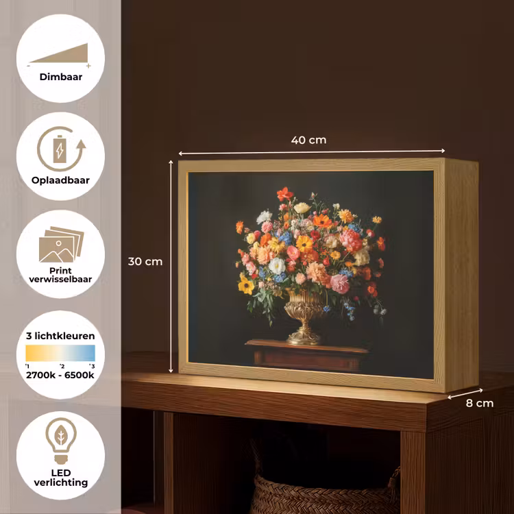 Lightbox - Wandlamp - Goud - Bloemen - Kleuren - Vaas — 10