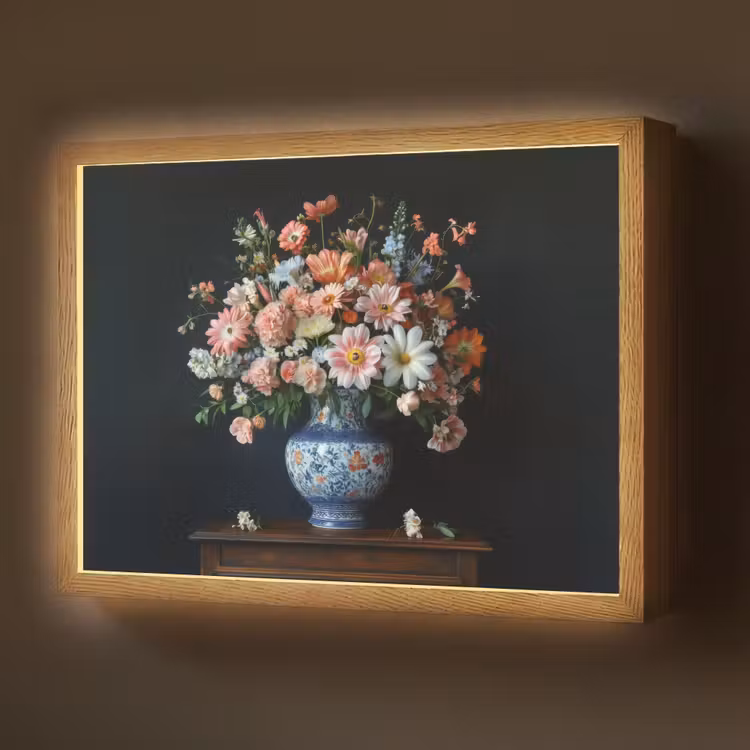 Lightbox - Wandlamp - Hout - Vaas - Kleuren - Bloemen — 1