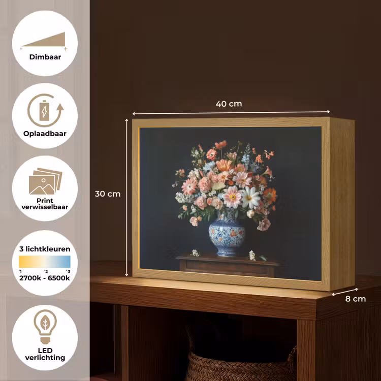 Lightbox - Wandlamp - Hout - Vaas - Kleuren - Bloemen — 10