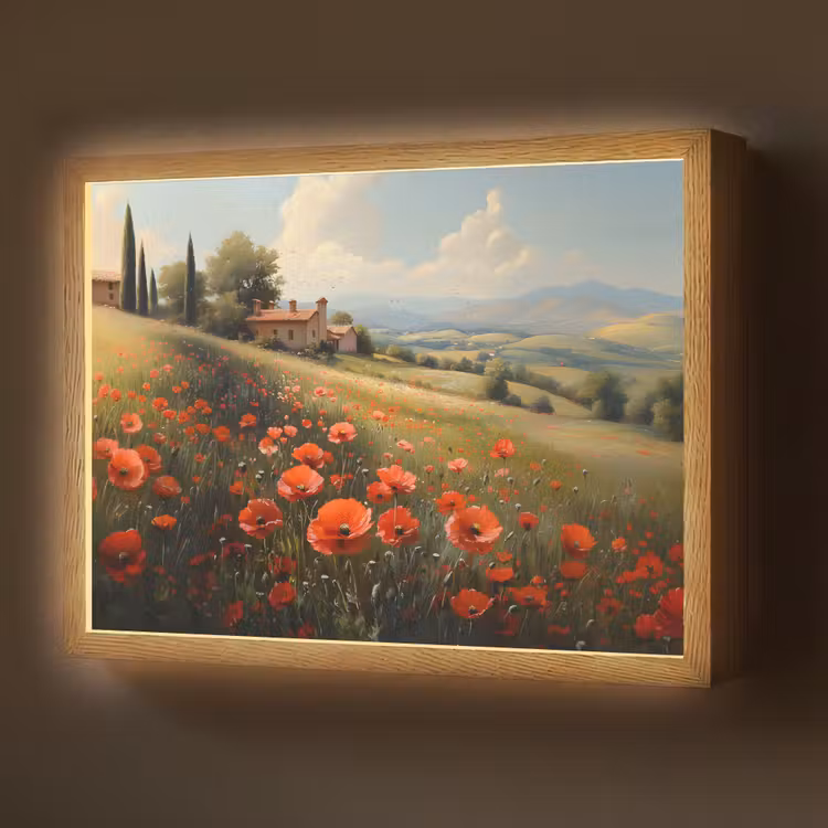 Lightbox - Wandlamp - Klaprozen - Rood - Heuvels - Landschap — 1