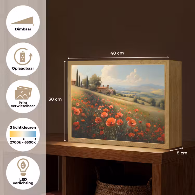 Lightbox - Wandlamp - Klaprozen - Rood - Heuvels - Landschap — 10