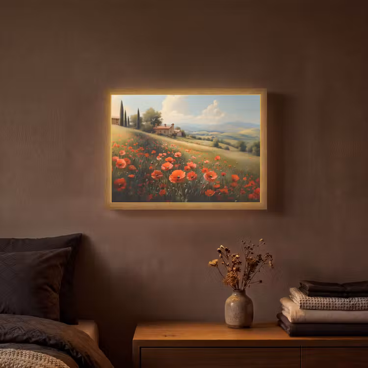 Lightbox - Wandlamp - Klaprozen - Rood - Heuvels - Landschap — 3