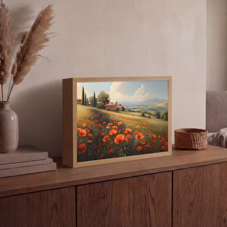 Lightbox - Wandlamp - Klaprozen - Rood - Heuvels - Landschap — 4