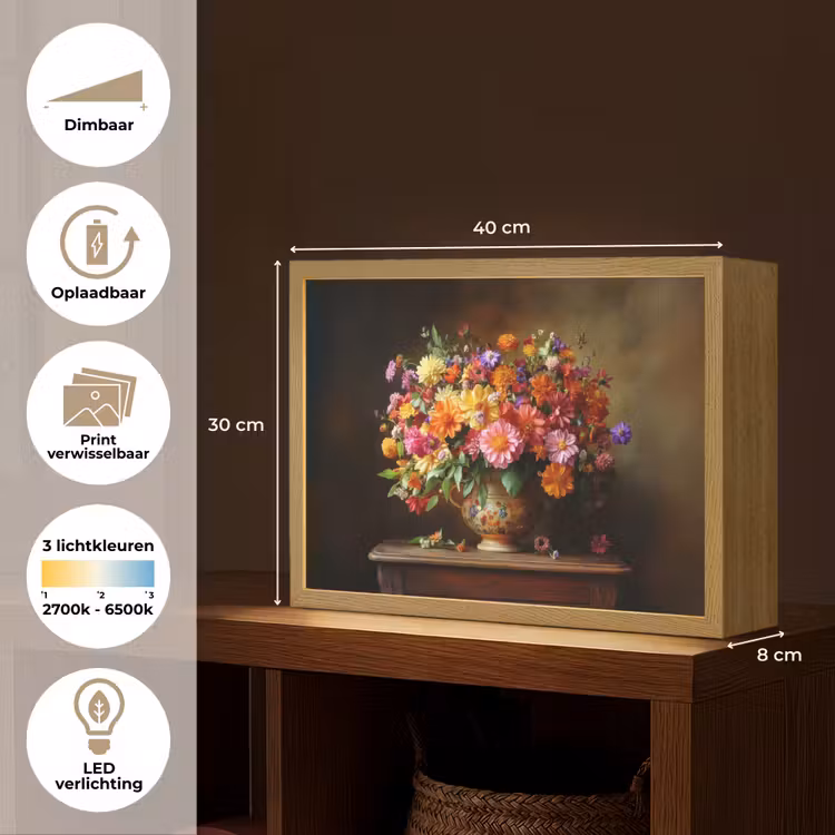 Lightbox - Wandlamp - Kleuren - Boeket - Vaas - Hout — 10