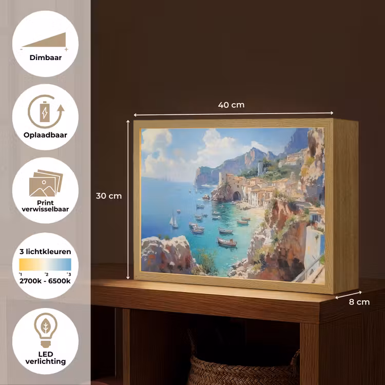 Lightbox - Wandlamp - Kustdorp - Schilderij - Rotsen - Boten — 10