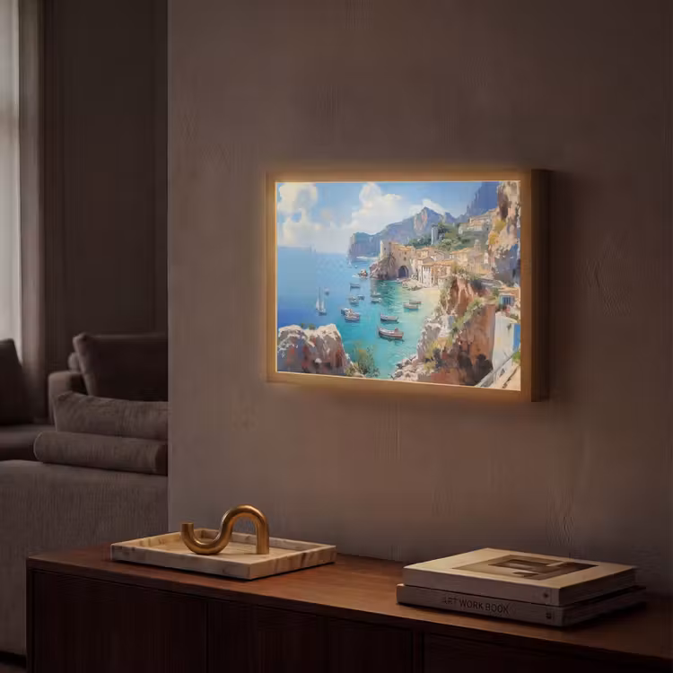 Lightbox - Wandlamp - Kustdorp - Schilderij - Rotsen - Boten — 2