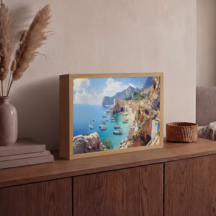 Lightbox - Wandlamp - Kustdorp - Schilderij - Rotsen - Boten — 4
