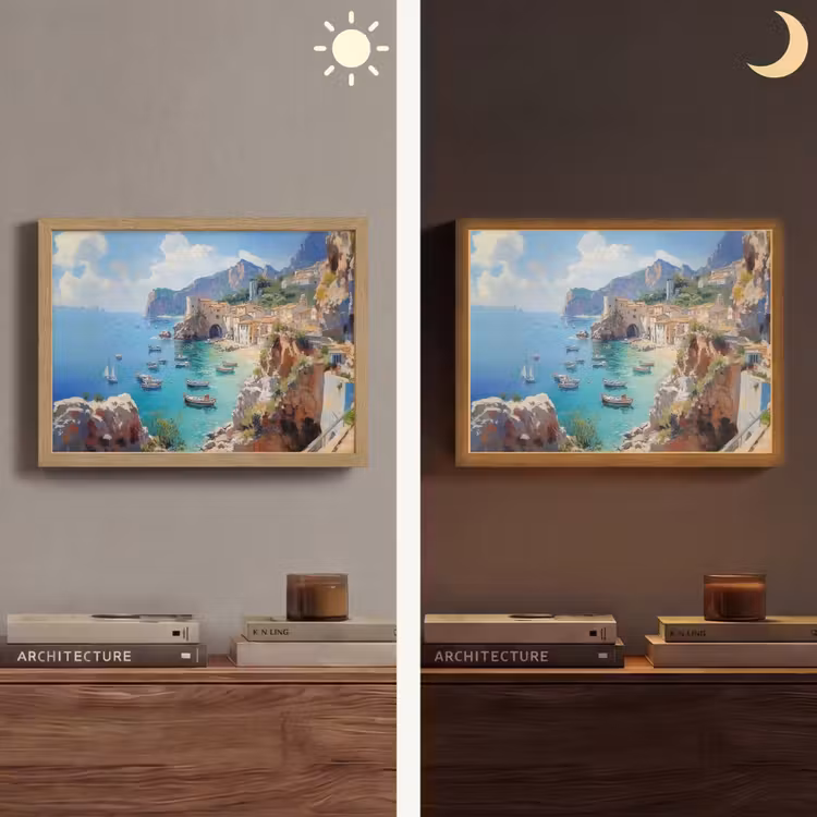 Lightbox - Wandlamp - Kustdorp - Schilderij - Rotsen - Boten — 6