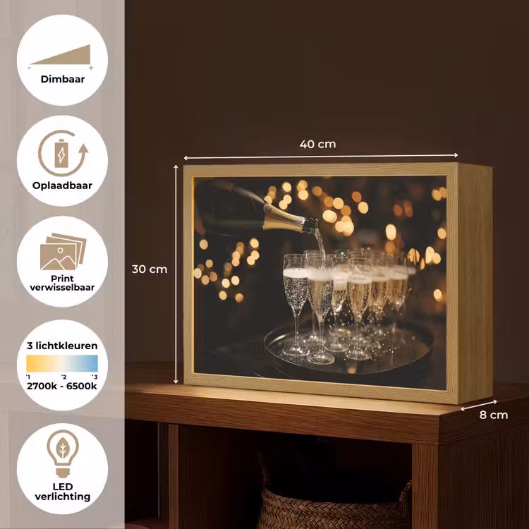Lightbox - Wandlamp - Lichtjes - Champagne - Dienblad - Glazen — 10