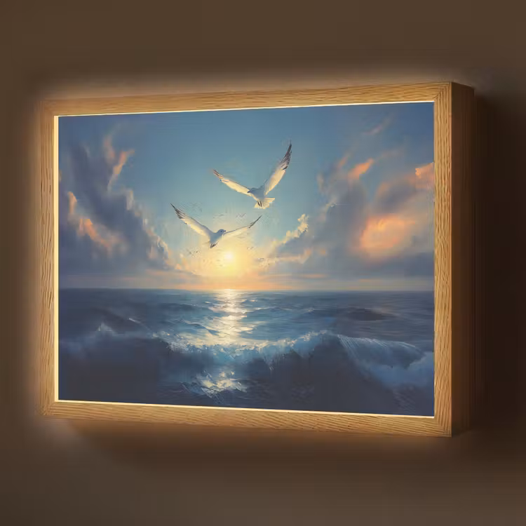 Lightbox - Wandlamp - Meeuwen - Zee - Wolken -Blauw — 1