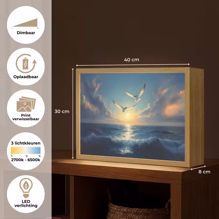 Lightbox - Wandlamp - Meeuwen - Zee - Wolken -Blauw — 10