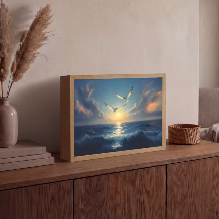 Lightbox - Wandlamp - Meeuwen - Zee - Wolken -Blauw — 4