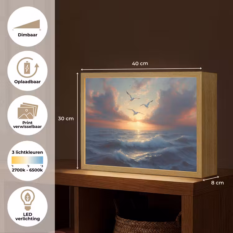 Lightbox - Wandlamp - Meeuwen - Zonsondergang - Zee - Wolken — 10