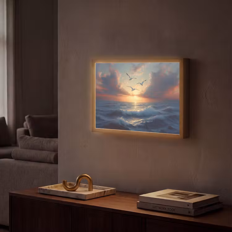 Lightbox - Wandlamp - Meeuwen - Zonsondergang - Zee - Wolken — 2