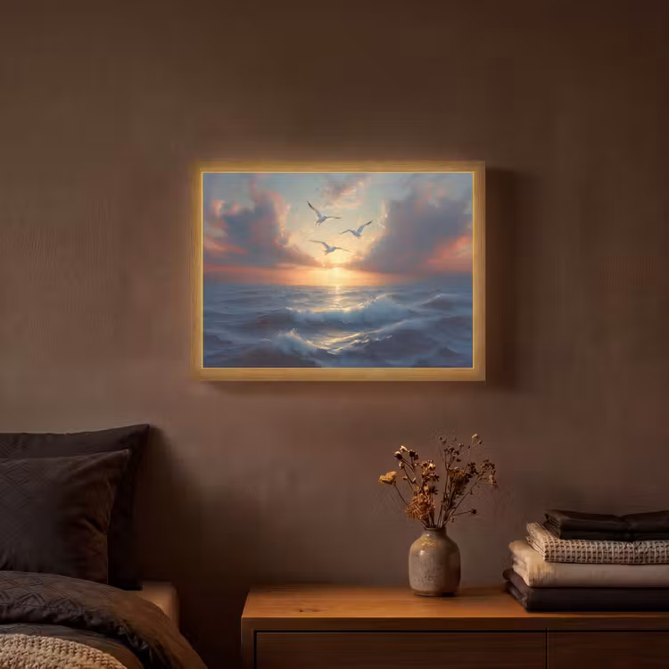 Lightbox - Wandlamp - Meeuwen - Zonsondergang - Zee - Wolken — 3