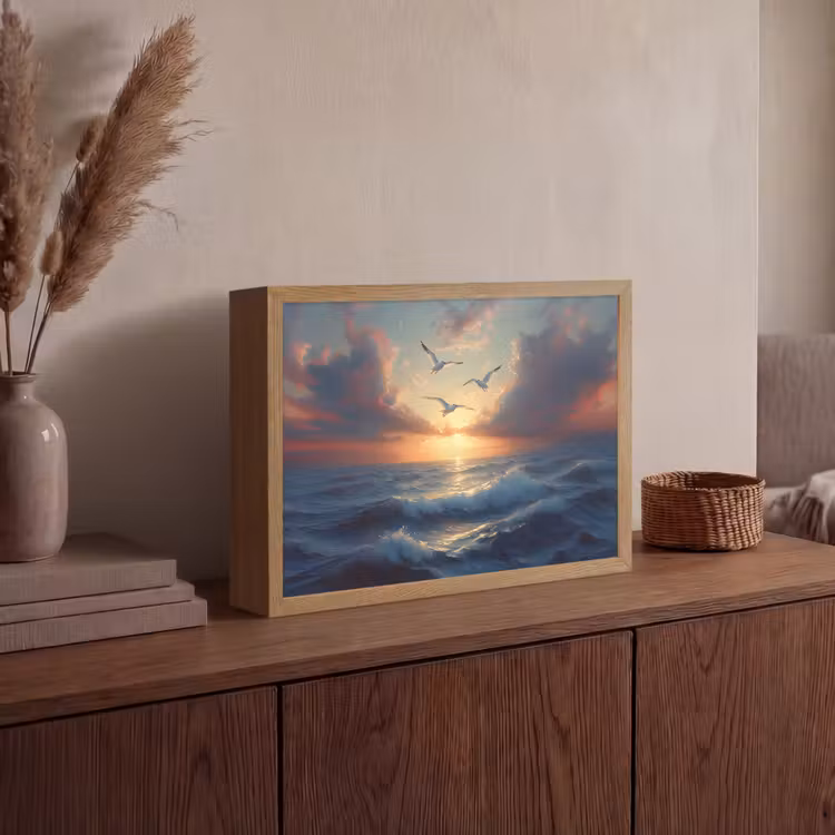 Lightbox - Wandlamp - Meeuwen - Zonsondergang - Zee - Wolken — 4