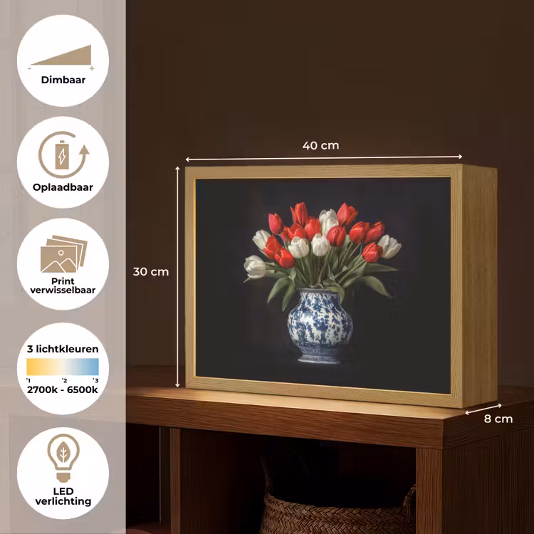 Lightbox - Wandlamp - Rode - Bloemen - Tulpen - Vaas — 10