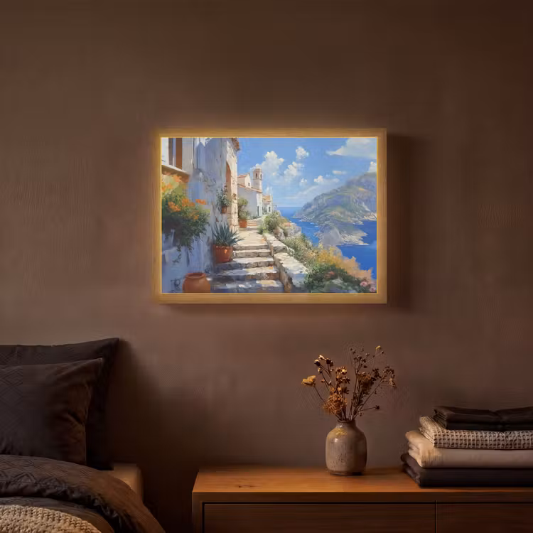 Lightbox - Wandlamp - Trap - Huizen - Berglandschap - Zee — 3