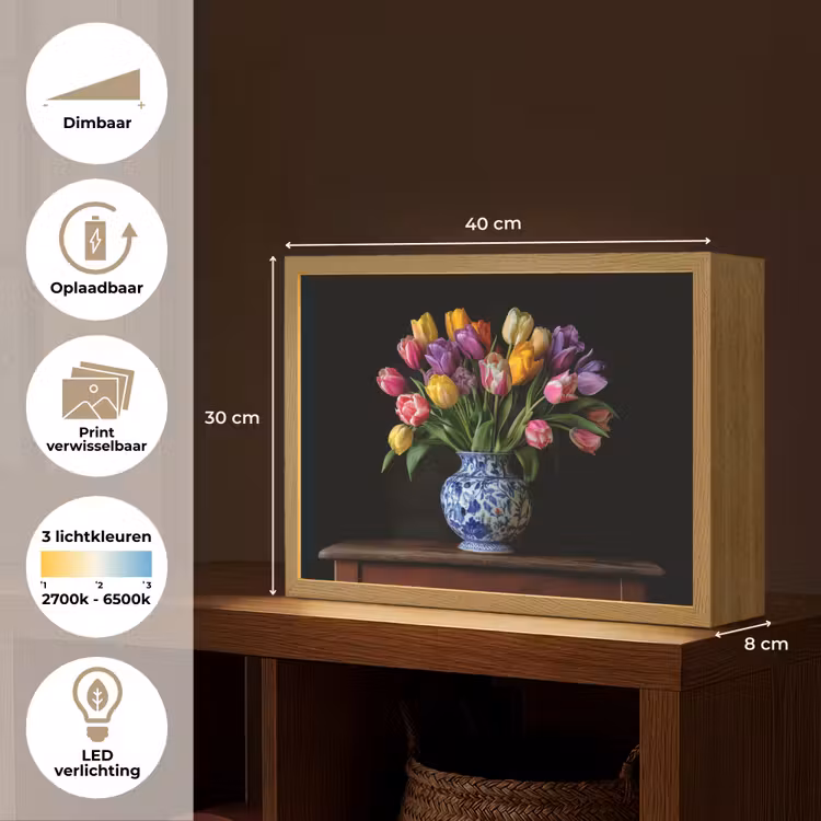 Lightbox - Wandlamp - Tulpen - Kleuren - Hout - Vaas — 10