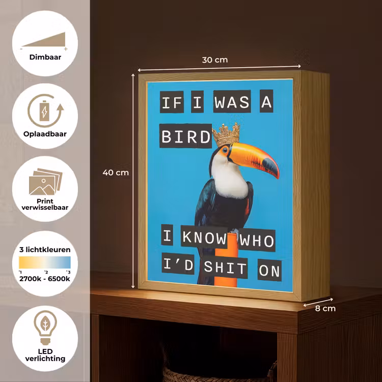 Lightbox - Wandlamp - Vogel - Toekan - Blauw - Quotes — 9