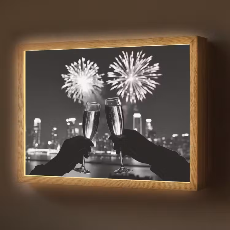 Lightbox - Wandlamp - Vuurwerk - Proosten - Skyline - Champagne — 1