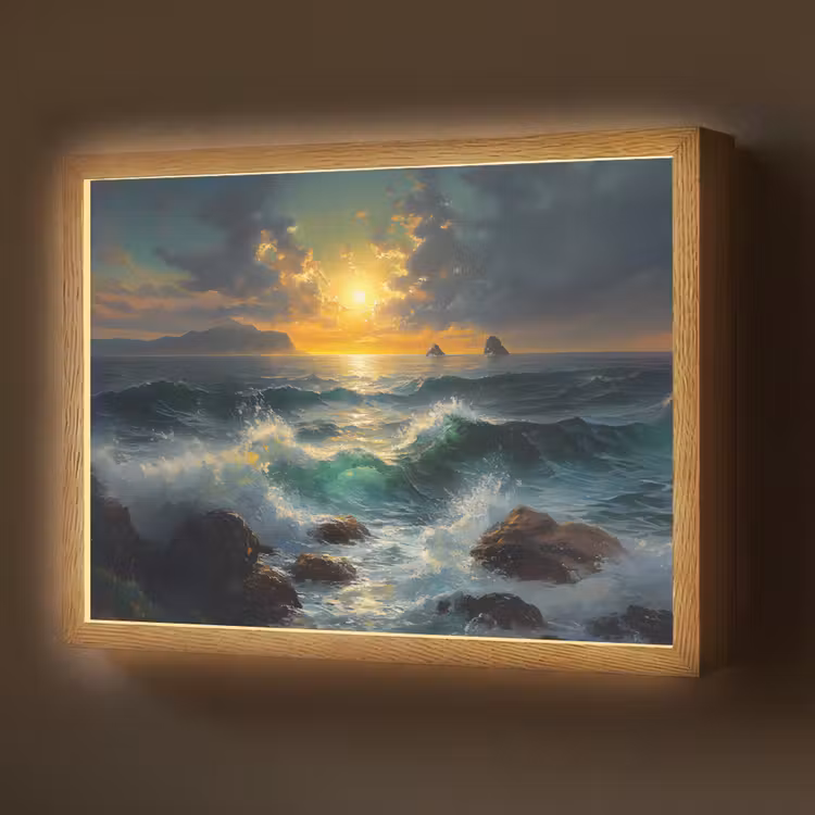 Lightbox - Wandlamp - Zee - Zon - Golven - Rotsen — 1