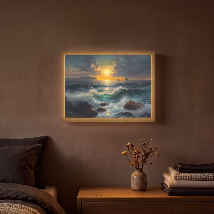 Lightbox - Wandlamp - Zee - Zon - Golven - Rotsen — 3