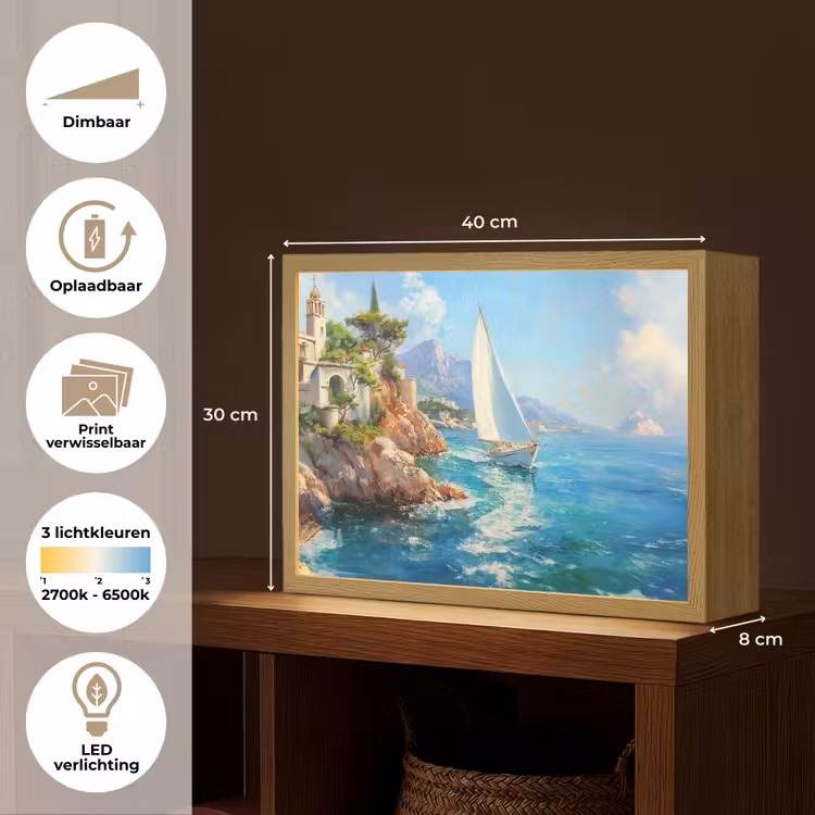 Lightbox - Wandlamp - Zeilboot - Rotsen - Kust - Huizen — 10