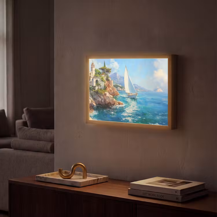 Lightbox - Wandlamp - Zeilboot - Rotsen - Kust - Huizen — 2