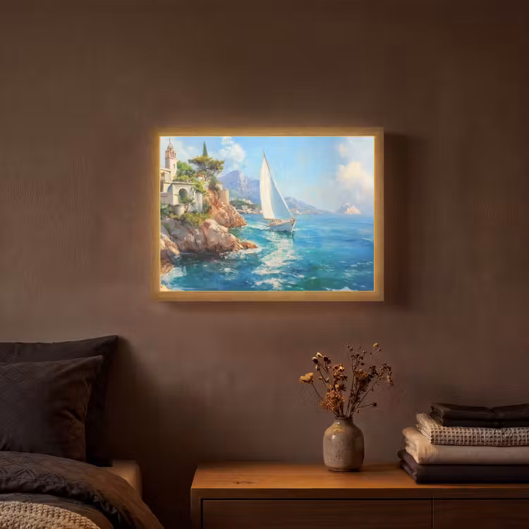Lightbox - Wandlamp - Zeilboot - Rotsen - Kust - Huizen — 3
