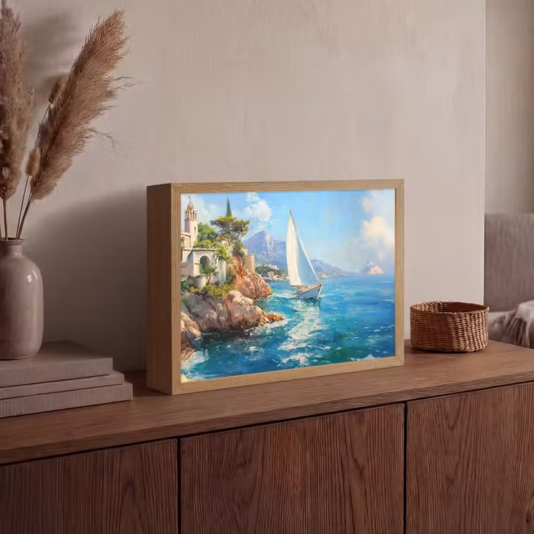 Lightbox - Wandlamp - Zeilboot - Rotsen - Kust - Huizen — 4