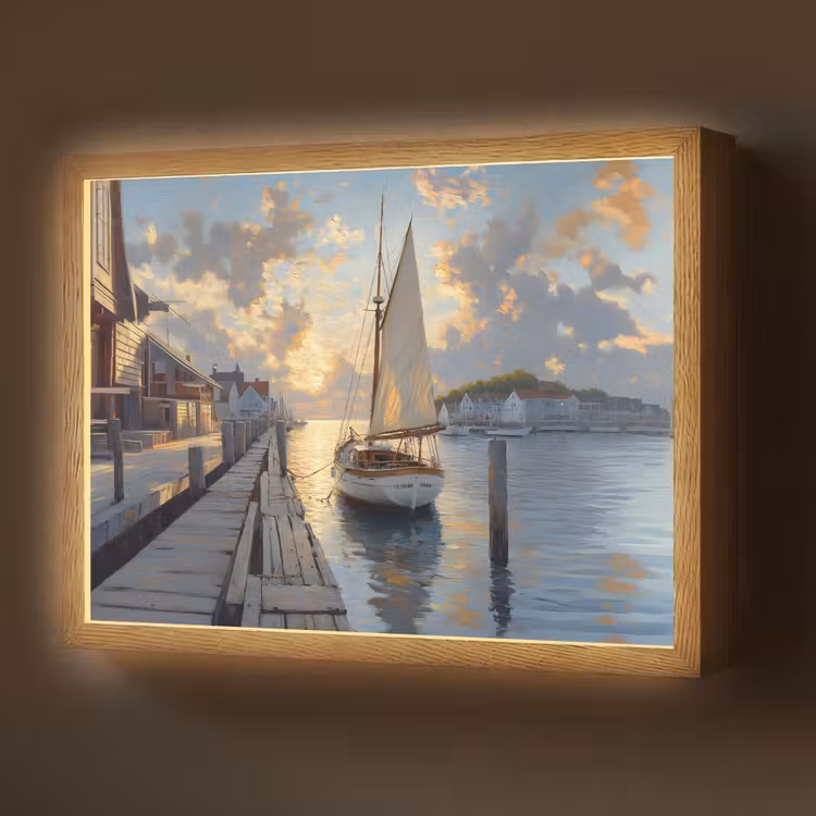 Lightbox - Wandlamp - Zeilboot - Zon - Pier - Hout — 1