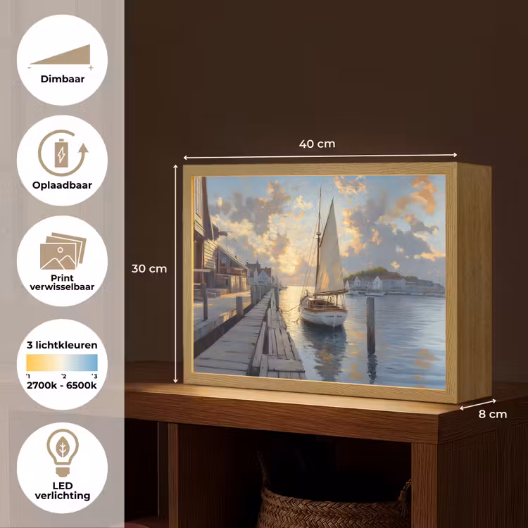Lightbox - Wandlamp - Zeilboot - Zon - Pier - Hout — 10