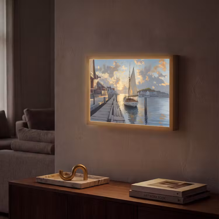 Lightbox - Wandlamp - Zeilboot - Zon - Pier - Hout — 2